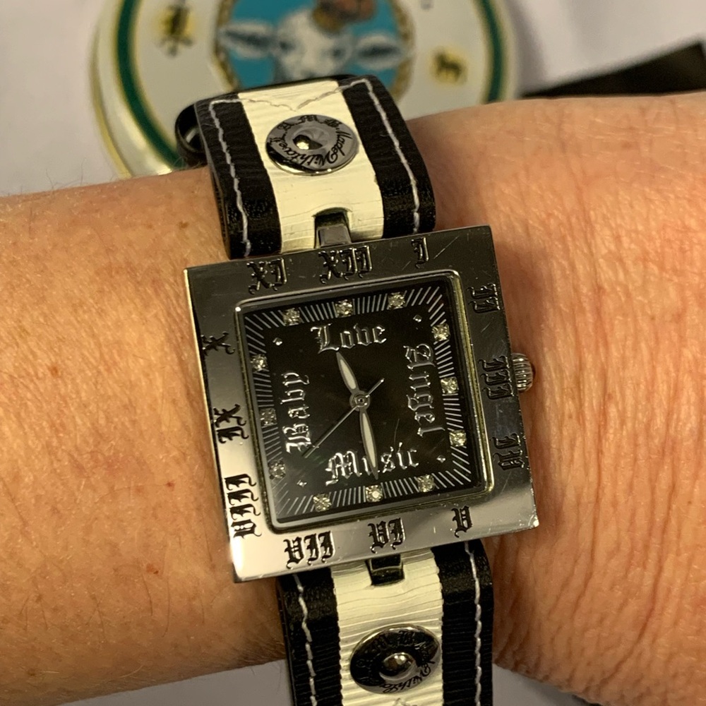 L.A.M.B. Black & White Striped Square Face Wrap Watch - Picture 5 of 5
